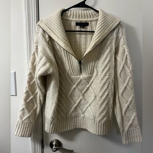 Anthropologie Sanctuary Cream Cable Knit Zip-Up Sweater